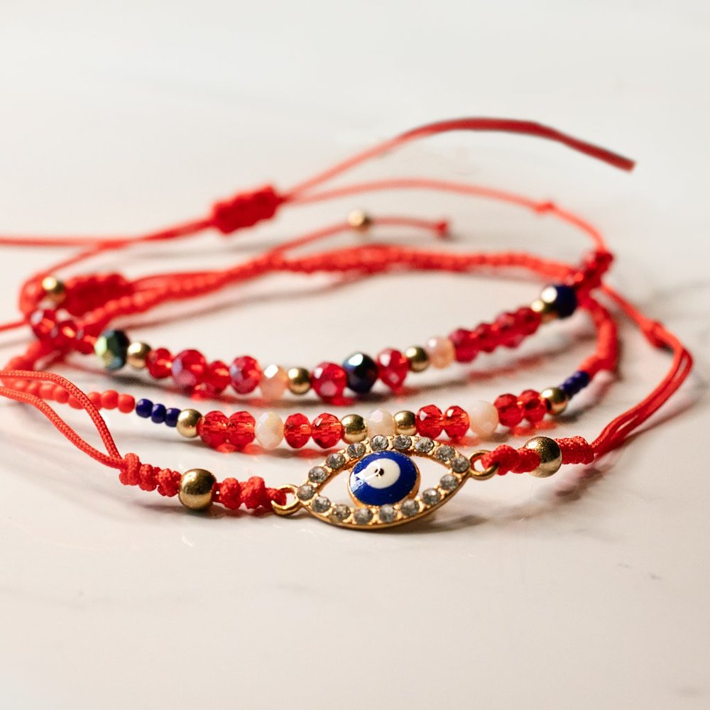 Evil eye and crescent moon bracelets. Spiritual Bracelet Pack of 4.